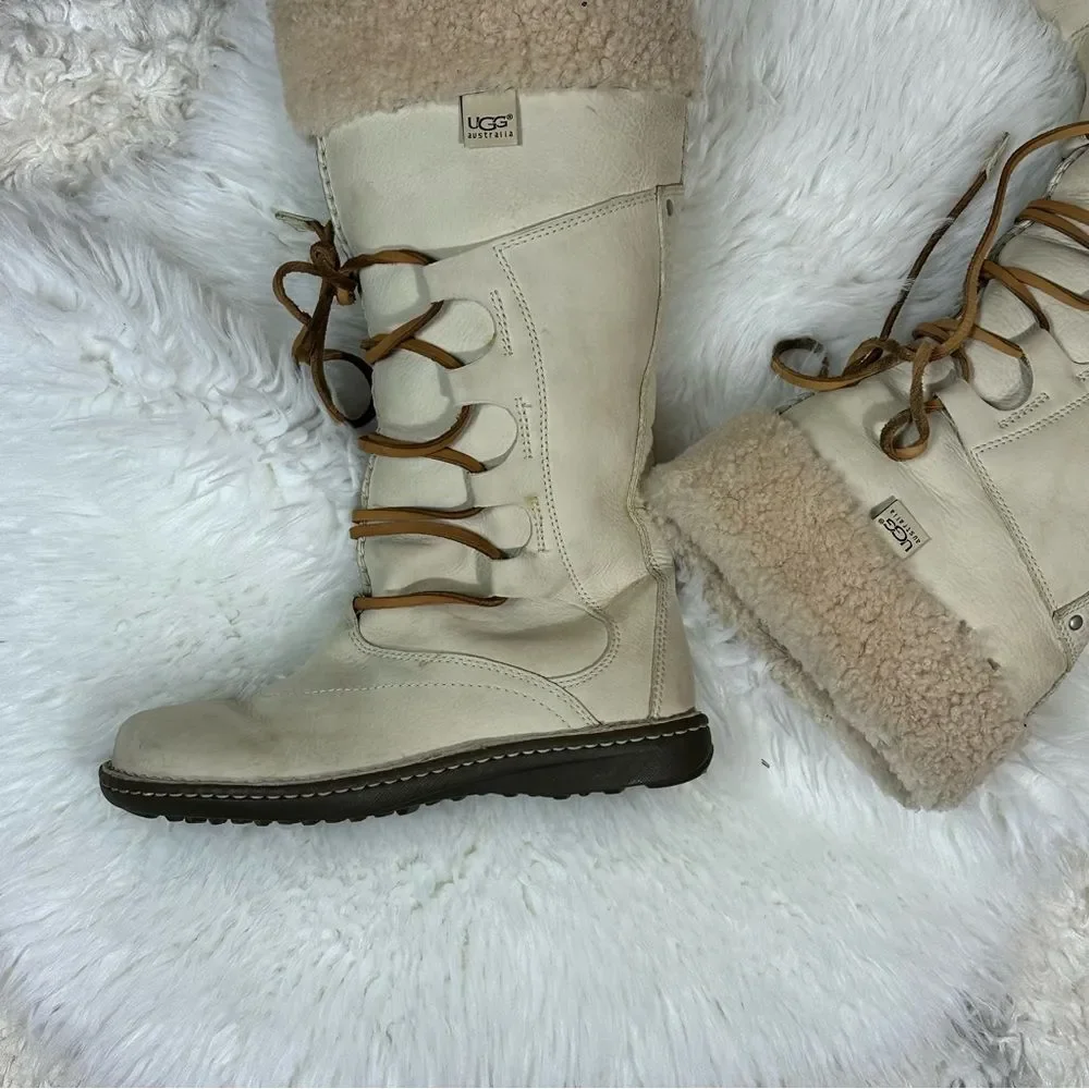 UGG Women's Tan Shearling Lace-Up leather Boots